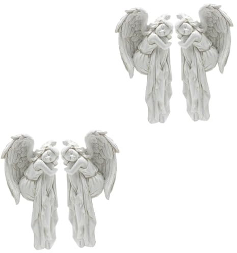 Warmhm 4 Stück Engel-Dekoration Türrahmenverzierungen Engel-Wand- Engelsflügel Wanddekoration Türrahmen Dekorationen Tür Schmücken Engelfiguren Ornamente Engelsfigur Harz Weiß