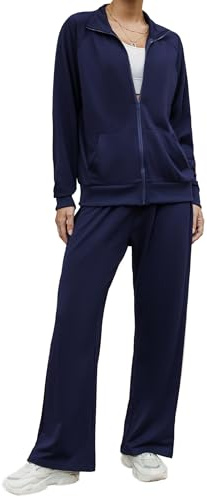 Terecey 2 Pezzi Tuta Donna Invernale Tuta de Ginnastica Elegante Tuta Sportiva Donna Completa Tinta Unita Tuta da Jogging Tuta Invernale Felpata Sportivo Completo Donna Casual Blu navy S