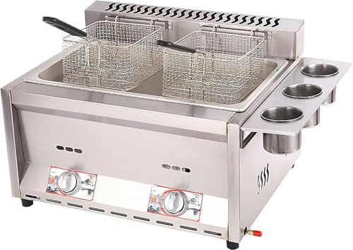 AFLEPCBRQ Friggitrice Professionale a Gas a Doppia Vasca da 16 Litri, Friggitrice da Cucina Professionale da Banco a Gas Ad Alta capacità in Acciaio Inossidabile