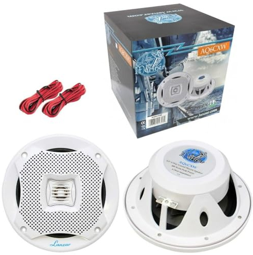 KIT Set pour LANZAR AQ6CXW 2 Enceintes Blanches 2 Voies 200 Watts rms 400 Watts Max 19,5 cm 6,5 Camping-Car mer Piscine Bateau Restaurant hôtel étanche, par Paire
