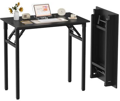 Lvhecforhm Scrivania Pieghevole, Nero Tavolo Pieghevole da Tavolo, Scrivania Postazione di Lavoro, Ufficio Salvaspazio, Richiudibile Cameretta, Tavolo da Studio 80x50x76cm