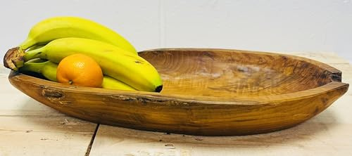 My Square Mile Rustic Wooden Serving or Display Bowl Carved from Teak Roots (Long Bowl 45cm)