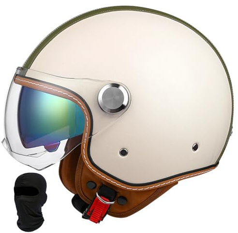 Beyswage 3/4 Retro Helm Motorrad Jethelm Motorradhelm Rollerhelm Mit Doppelbrille Herausnehmbares Futter Chopper Helm Mit ECE Zulassung Motorradhelm Halbschale Für Erwachsener Herren Damen