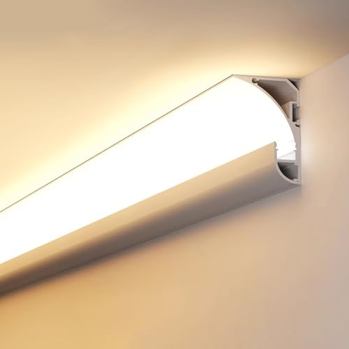 Moldura Iluminacion Canal de Aluminio para Iluminación de Zócalos con LED, Difusor de LED para Montaje en Superficie para Decoración de Techos, Molduras de Techo con Iluminación Indirecta, Zócalos(400