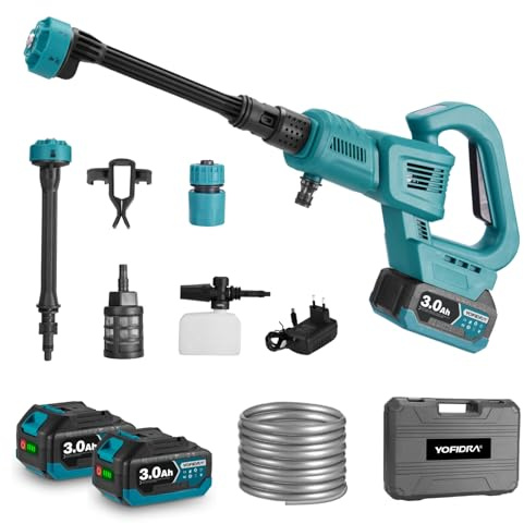 Batteridriven högtryckstvätt, 21 V borstlös motor 300 W mobil högtryckstvätt med LED-skärm, 507 PSI Max tryck, 2 × 3 000 mAh batterier