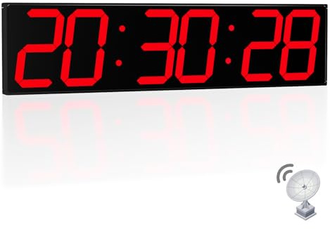 CHKOSDA 28,4-Zoll-Digital-Wanduhr, Digitale Uhr mit automatischer Zeitsynchronisation und einfacher Bedienung, große Wanduhr mit Countdown-Funktion, Wecker, Kalender und Temperaturanzeige (rot)