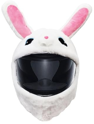 Laroal Divertente copricasco da moto, decorazione per casco a forma di coniglio bianco in peluche per motociclisti, regali e accessori unici per motociclisti