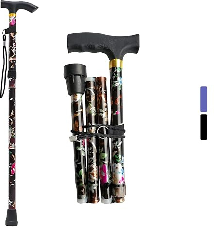 ZallyX Folding Walking Stick for ladies Walking stick 93CM (FOR ALL Heights)- Heavy Duty Durable & Foldable Walking Sticks for Women, Extendable & Collapsible Mens Walking stick (Black Flower)
