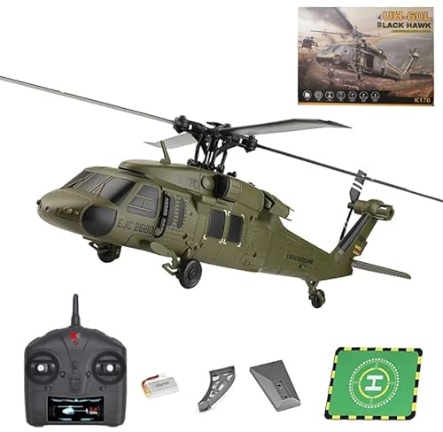 Meiurlex K170 UH60L RC Helicopter with 6-Axis Gyro, 2.4G 4CH Remote Controlled Helicopter Military Aircraft Brushless Motor 6G Altitude Hovering for Adults Beginners