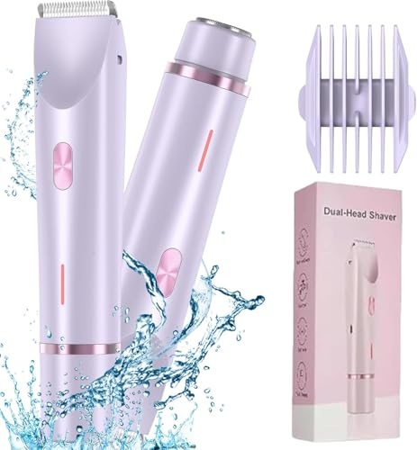 GlowShave - Rasoio elettrico 2 in 1 da donna, rasoio elettrico per bikini, rasoio elettrico setoso, rasoio elettrico ricaricabile, IPX7, impermeabile, a doppia testa, per donne e tutte le aree del