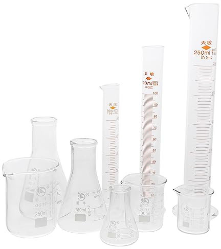 GALPADA 9pcs Lab Glassware Beaker Lid Measuring Cup Scale Graduated Cylinders Conical Flask Science Beaker for School Lab Equipment