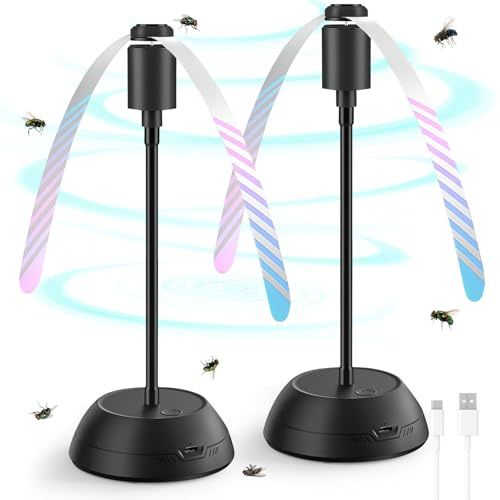 Fancysky Fliegenwedler, 2 Stück Mückenabwehr Outdoor, Fliegenvertreiber, Fliegenwedler für Tische, Fliegenabweisender Ventilator, Fly Repellent Fan mit Haken, Faltbar (Schwarz A-USB)