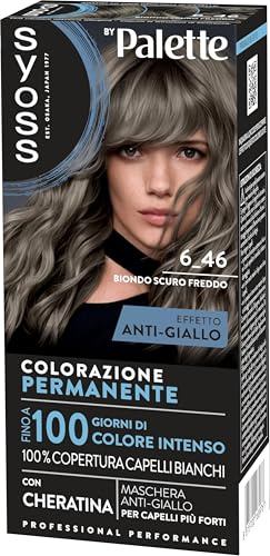 Syoss by Palette Colorazione Permanente 6-46 Biondo Scuro Freddo, Colorazione capelli permanente con Cheratina, per 100% copertura dei capelli bianchi e fino a 100 giorni di colore intenso