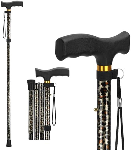 supregear Bastón Plegable - Altura Ajustable, Ligero y Portátil, Ayuda de Movilidad para Caminar con Estabilidad, para Hombres y Mujeres, Leopardo