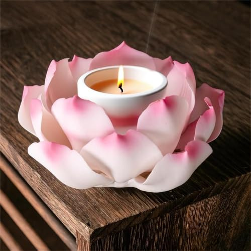 Giftable Handmade Pink Lotus Incense Holder & Tea Light Candle Holder – 5 Inch Large Ceramic Burner for Sticks/Cones, Zen Home Decor, Spa Gift for Women/Mom (Ash Catcher Design)