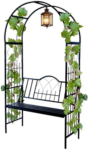 Metal Garden Arch With Bench, 45 X 20.5 X 82.7in Outdoor Arbor Trellis For Climbing Plants, Two People Seat Pergola For Patio Lawn Courtyard Décor