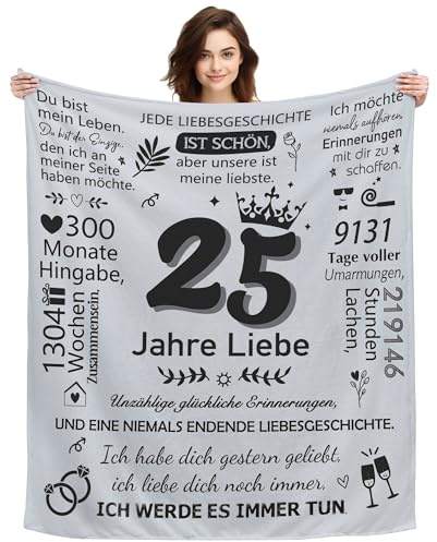 ACAROMAY 25 Jahre Liebe Geschenke zum 25. Hochzeitstag für Männer und Frauen Paare Weiche Kuschedecke für 25 Jahre Ehe Dekorationsdecke Silberhochzeit Geschenke 150 x 130 cm (25. Hochzeitstag)