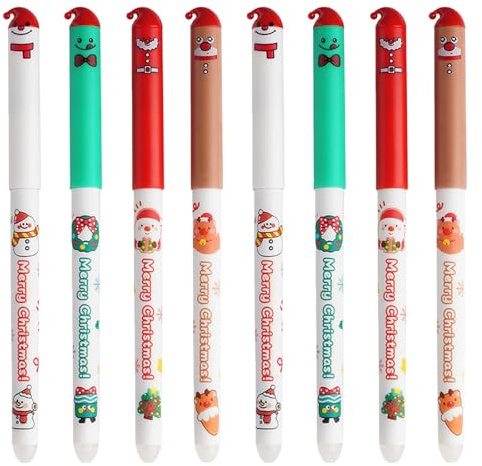 8 PCS Gelschreiber Weihnachten, Radierbarer Kugelschreiber, Weihnachtsstifte 2025, Kugelschreiber Weihnachten, Radierbare Stifte Weihnachten, Kawaii Schreibwaren für Kinder Studenten Schule Büro