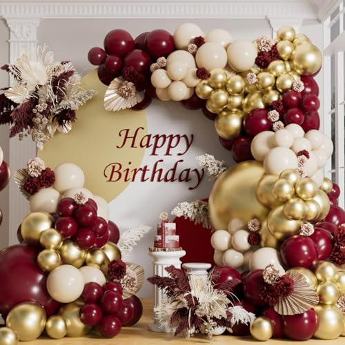 AULE Kit Arco Globos Burdeos: 155 Piezas Globos Borgoña Dorados Látex Guirnalda Globo Helio Cumpleaños Decoración para Fiesta Bodas