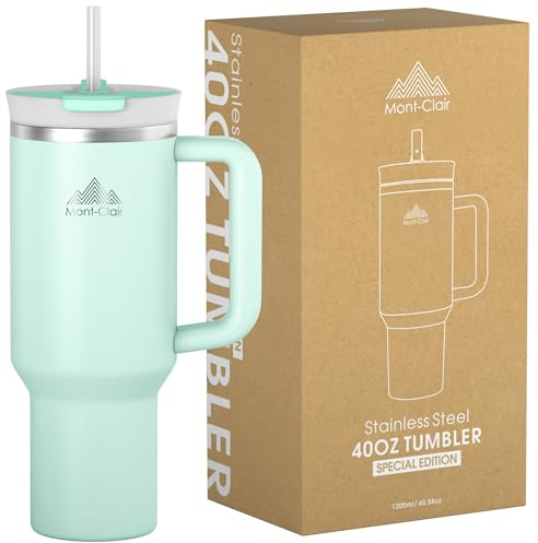 Mont-Clair 40oz Tumbler with Straw and Lid - Leakproof Insulated Stainless Steel Travel Mug with Handle - Travel Mug - Cold or Hot for 10 Hours - Iced for 48 Hours - 1200ml - Matcha Green