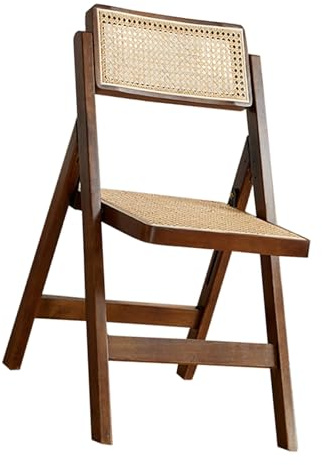 Silla plegable de madera de nogal con respaldo giratorio de 360°, marco de madera de caucho, asiento de ratán, perfecto para interiores y exteriores, comedor, restaurante y uso doméstico