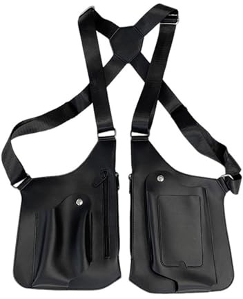 LIXSAZSE Zaino da uomo per gilet da esterno Attività all'aperto alla moda e funzionali PU Borsa petto per gilet esterno alla moda Chiavi