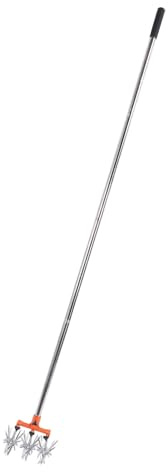 Fdit Cultivateur Rotatif Manuel, Cultivateur Rotatif à Dents en Acier Inoxydable avec 3 Roues Interchangeables pour L'aération de la Pelouse du Jardin et Le Travail du Sol