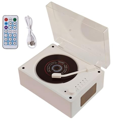 Portable CD Player Bluetooth with Speakers, Personal Retro DVD Player with Remote Control, Rechargeable Music Player, USB/AUX/Type-C, 3.5mm AUX Desktop CD Player for Home Office Decor-White