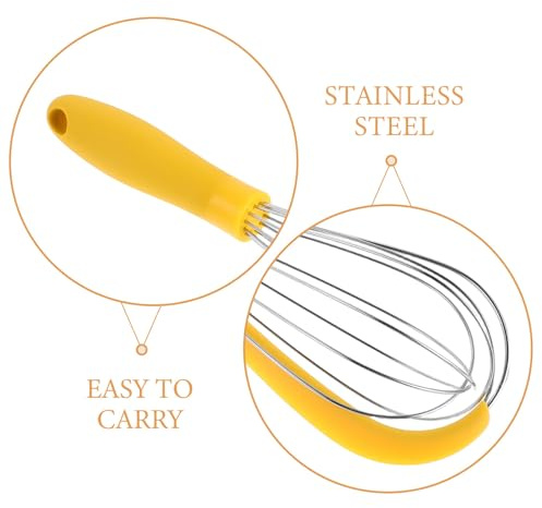 TOYANDONA Batidor Manual de Acero Inoxidable 2 Unidades Batidor de Huevos para Hornear y Mezclar Utensilio de Cocina Ergonómico Negro y Amarillo Adecuado para Repostería y Masa de Pizza