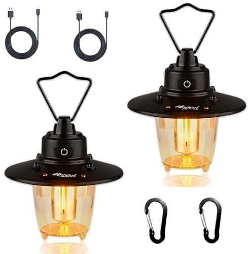 2PCS LED Campinglampe Aufladbar, LED Camping Lampe Tragbar Campingleuchte mit Haken Retro Campinglaterne 3 Lichtmodi Stufenlos Dimmbar, 2800 mAh, IP65 Wasserdichte Wiederaufladbare Zeltlampe