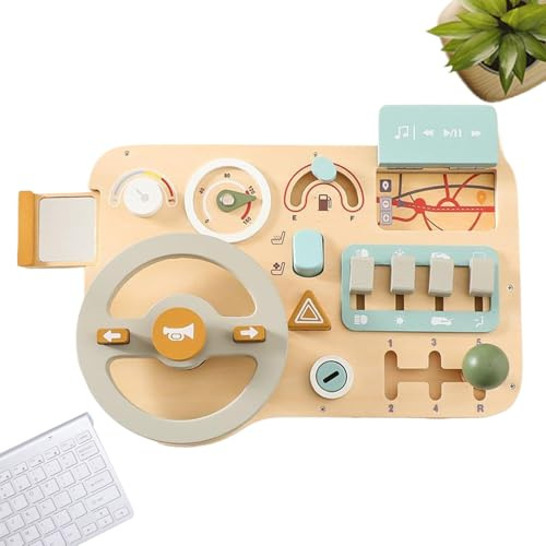 Toy Steering Wheel, Driving Simulator Sensory Board Wooden Steering Wheel Sensory Activity Board Toy, for Fine Motor Skills Kids Learning Play
