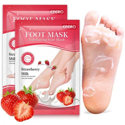 Fotmask förhårdnad borttagare 2 par fotpeeling mask jordgubb exfolierande fotmask mot förhårdnader och död hud, babymjuka fötter fot-SPA-strumpor