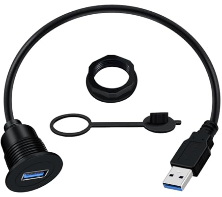 HuaLiSiJi USB Panel Flush Mount Cable 5Gbps Data transmission USB 3.0 Male to Female Aux Flush Panel Mount Extension Cable for Car, Motorcycle, Truck, Boat (0.3 m)