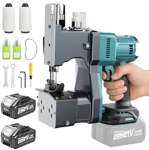 Yofuly Elektrische Sacknähmaschine Kompatibel mit Makita 18V Akku, Tragbare Nähmaschine mit 2 * 4.0Ah Akku, Nähstärke 0.1–10mm mit Automatischem, Handnähmaschine für Sandsack,Gewebesack,Getreidesack