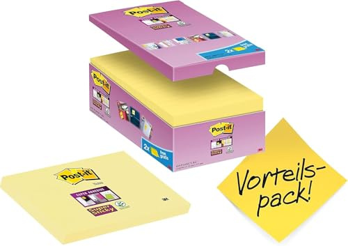Post-it Super Sticky Notes, 14 + 2 Blöcke (1440 Blatt), 127 mm x 76 mm | Selbstklebende Haftnotizen mit Stärkerer Haftung, Klebezettel für Bürobedarf, Erinnerungen & To-Do-Listen; Repositionierbar