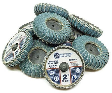 Benchmark Abrasives 2 Quick Change Zirconia Curved Flap Disc Grinding Wheel with Male R-Type Back Design - Finishing, Deburring of Irregular Surfaces - for Die Grinder & More (10 Pack) 80 Grit