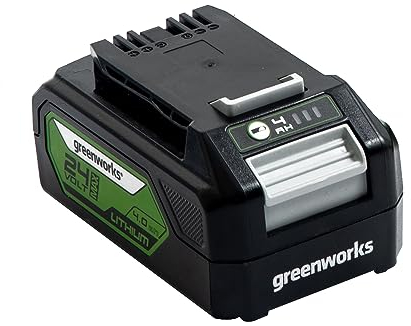 Greenworks 24V Battery. Original Greenworks Rechargeable Powerful Battery. Suitable for All 24V Garden Tools. 4 Ah Lithium-Ion Battery. Fast Charging, 3-Stage charge level. 2 Year Warranty G24B4