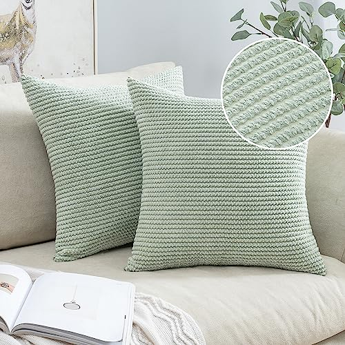 MIULEE 2er Set Kissenbezug Kissen Zierkissenbezug Dekokissen Kissenbezüge Kissenhülle Zierkissen Überwurf Sofakissen Deko Weich Couchkissen Bezug für Sofa Schlafzimmer 40x40 cm Bohnengrün