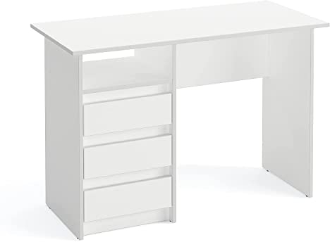 KOMTO Schreibtisch mit Schubladen - Bürotisch Computertisch Klein Arbeitstisch Büro PC-Tisch Kinderschreibtisch mit Stauraum | Moderner Schreibtisch Weiß | Oslo 110 x 50 x 74 cm