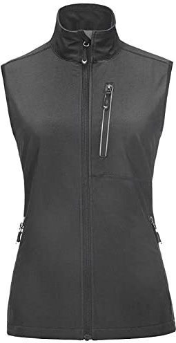 33,000ft Women's Lightweight Gilet Outerwear Waterproof Stand Collar Softshell Cycling Vest Laddies Reflective Sleeveless Jacket for Riding Running Golf Hiking Walking Fishing (Grey, XL)