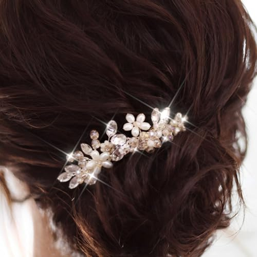Edary Braut Hochzeit Haarschmuck Silber Blumen Haarnadeln Perlen Kristall Haarspange für Damen (2 Stück)