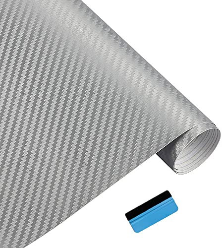 NewL 3D Carbon Fiber Vinyl Wrap Roll with Air Release Bubble Free Adhesive Film Contain Installation Tools (Silver, 30cm x 150cm)
