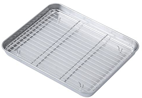 Set di teglie da forno con griglia in acciaio inox resistente, teglia da forno e griglia di raffreddamento per lavastoviglie, non tossica, facile da pulire, set di padelle da forno (25 x 20,5 cm)