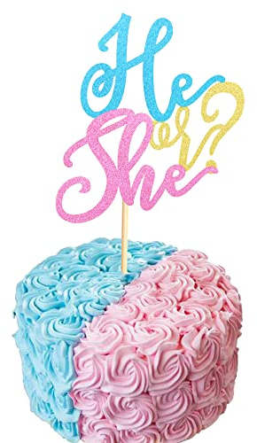 Arthsdite He or She Cake Topper - Baby Gender Reveal Cake Topper for Party Decoration , He or She Sign Cake Flag, Photo Booth Props, Unique Baby Shower Ideas