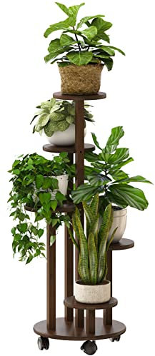 kiplant Soporte para plantas de interior con ruedas, 5 niveles, soportes de bambú para plantas de interior, soporte de esquina para plantas, ventana, jardín, balcón, sala de estar al aire libre