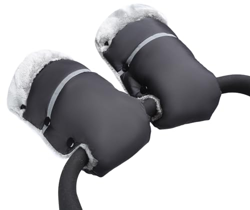 AUPOWER Maniglie, passeggino carrozzina manipolo impermeabile e antivento anti-gelo foderato in pile guanti universali scaldamani per passeggini rimorchio, bicicletta, nero