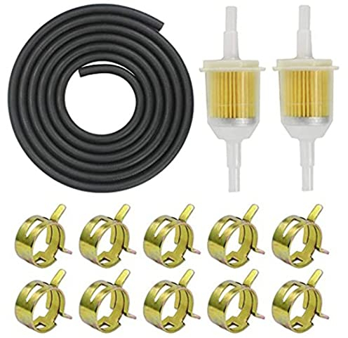 GEFAEJIFO Benzinschlauch Kit, Motorrad Kraftstofffilter 2 Meter & 6mm Kraftstoffleitung 2 Stück 8mm Benzinfilter 10 Stück Schlauchschellen für Auto Motorrad Rasenmäher Roller Diesel