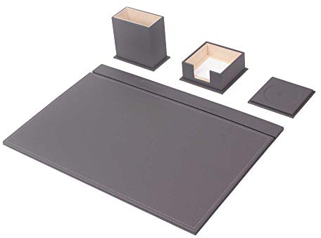 graues Leder-Schreibtisch-Set – Schreibtischunterlage – Notizpapierhalter – Stifthalter – Lederuntersetzer – Schreibtischzubehör – Schreibtisch-Organizer – grau (4PCS)
