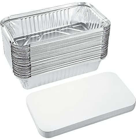 JMIATRY 50 Pcs Aluminum Foil Trays with Lids, 25x14x5.4cm Deep Foil Tray, 1250ml Disposable Foils Food Container with Lids for Baking, Roasting, Food Storage, Takeaway and Party