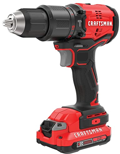 CRAFTSMAN Taladro de martillo V20, portabrocas de trinquete de 1/2 pulgada, 2 baterías y cargador incluidos (CMCD731D2)